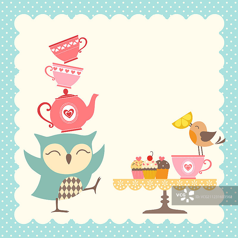 猫头鹰的下午茶时光图片素材