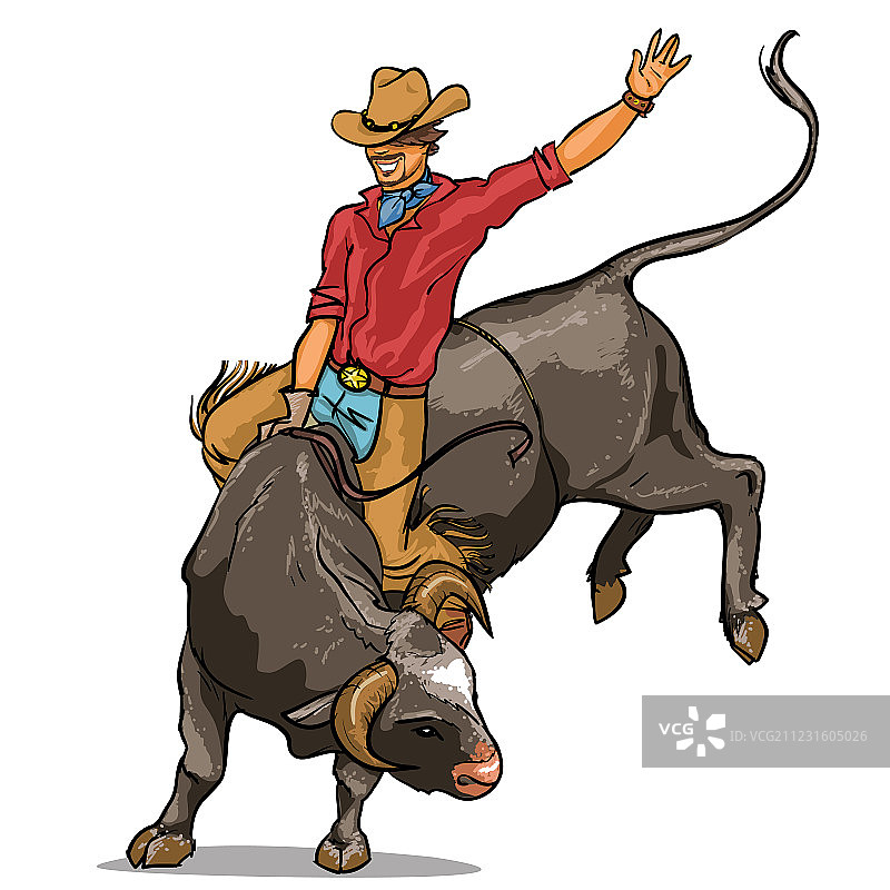 牛仔骑公牛（独立图）图片素材