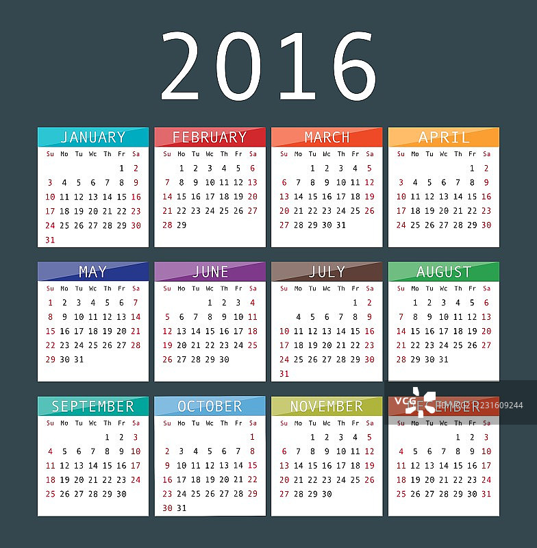 2016年严谨设计的日历网格图片素材