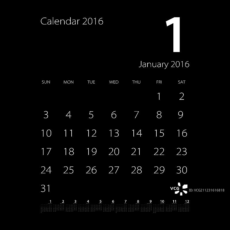 黑色背景上的2016年日历EPS10图片素材