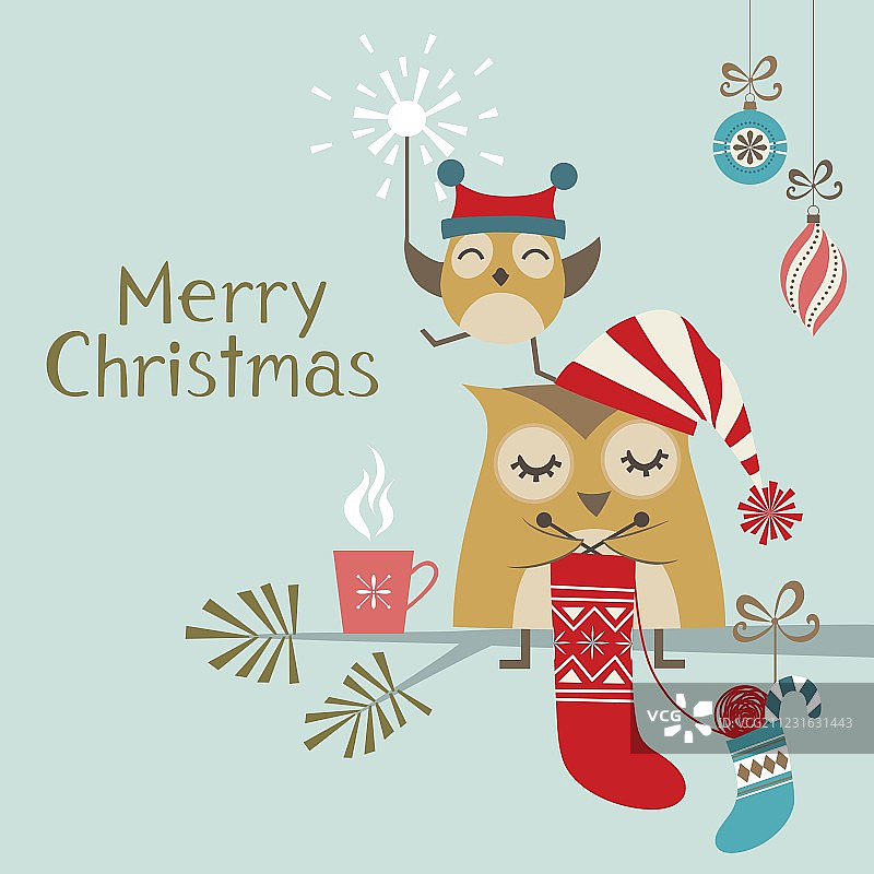 可爱的圣诞猫头鹰图片素材