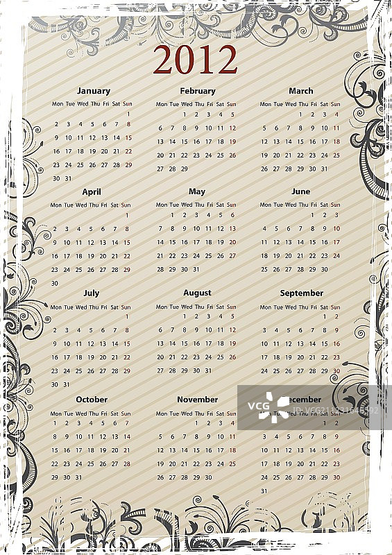 欧洲矢量米色花卉粗糙日历2011图片素材