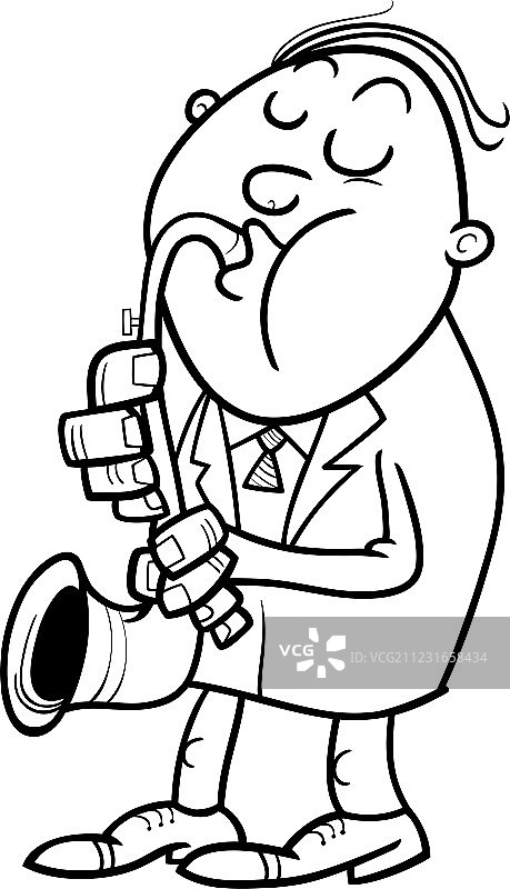 吹萨克斯管男人的填色页图片素材