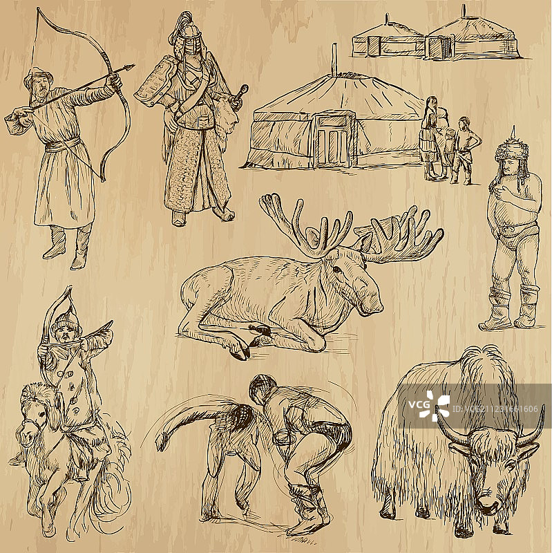 手绘蒙古旅行素材包图片素材