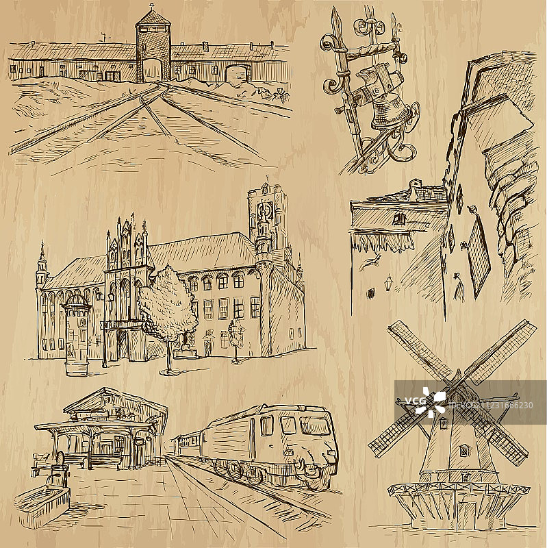 手绘建筑图片素材