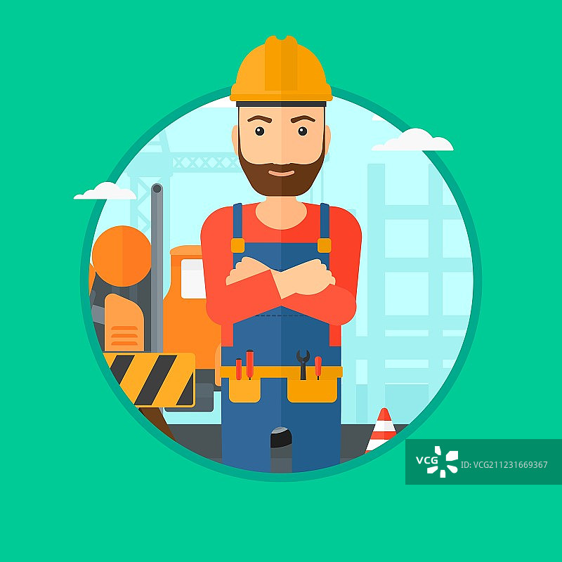 自信的建筑工人叉着胳膊图片素材