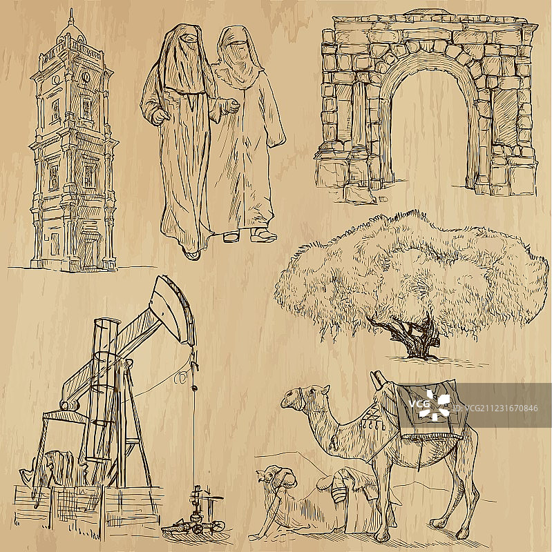 手绘利比亚旅行素材包图片素材