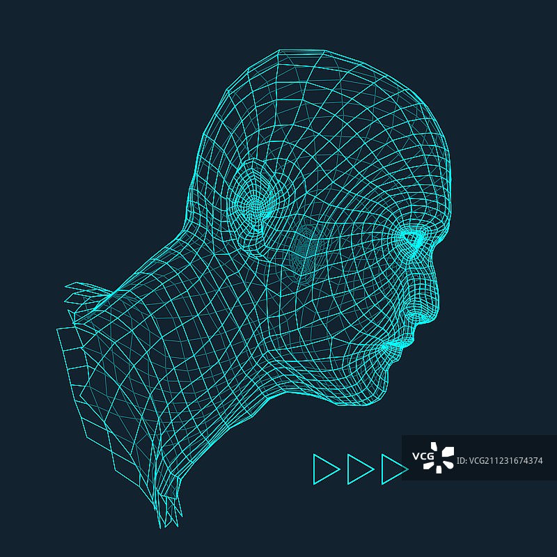 3D网格人头几何面部设计图片素材