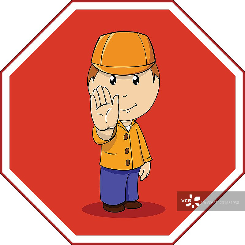 卡通警告标志，橙色小人停止图片素材