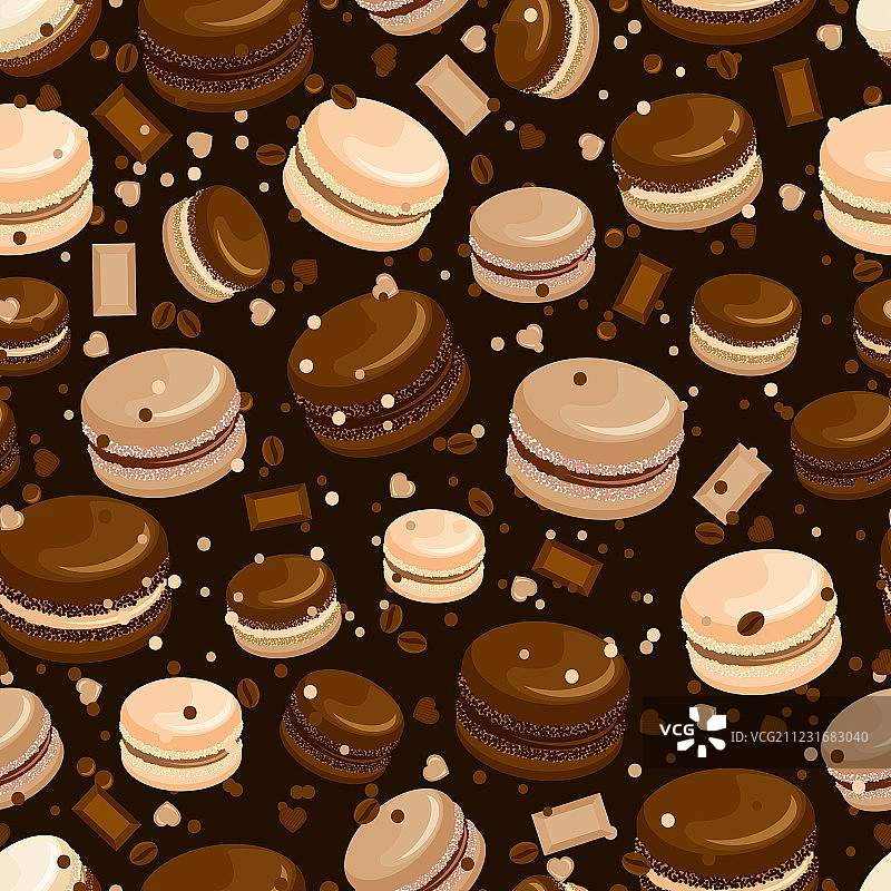 巧克力马卡龙和咖啡无缝背景图片素材
