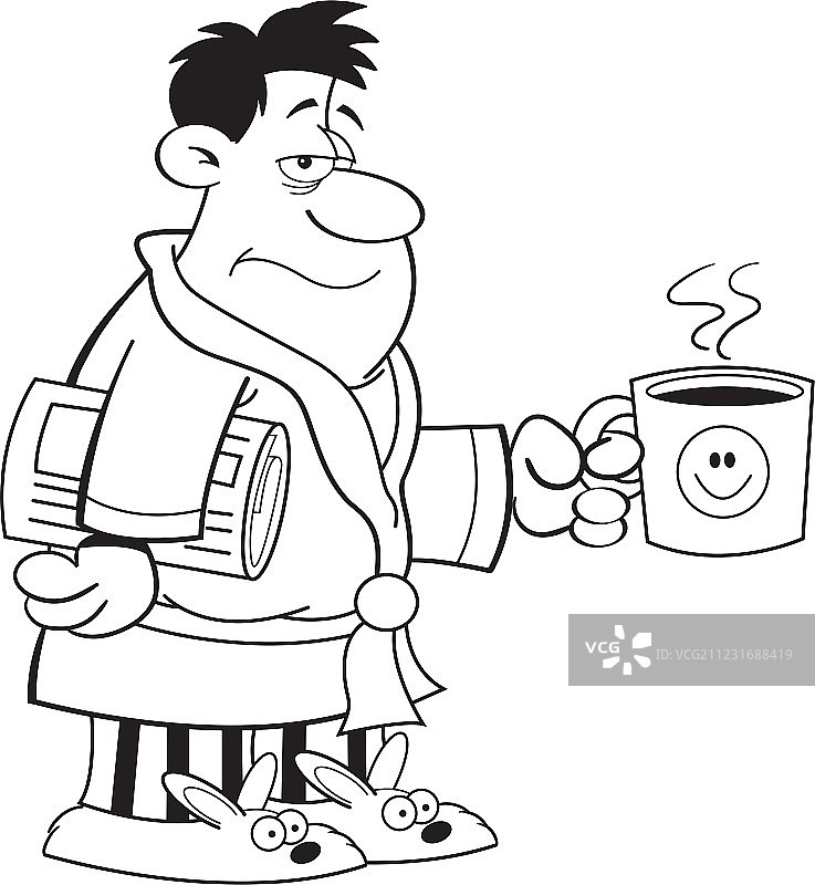 卡通穿着浴袍的暴躁男人图片素材