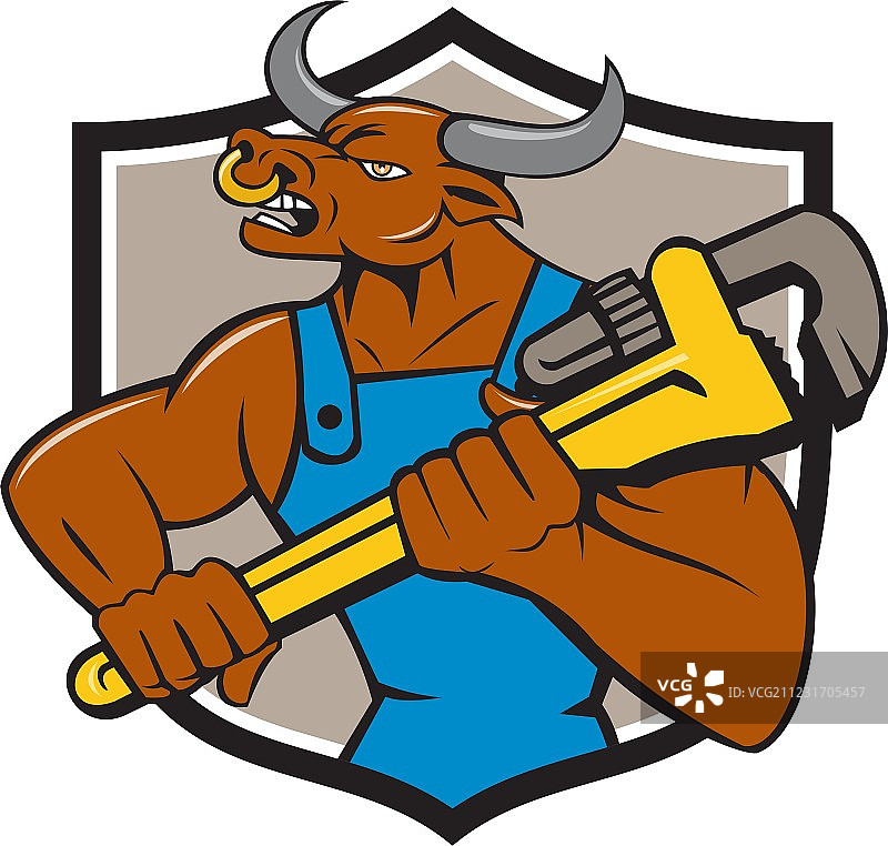 牛头怪公牛扳手徽章卡通图片素材