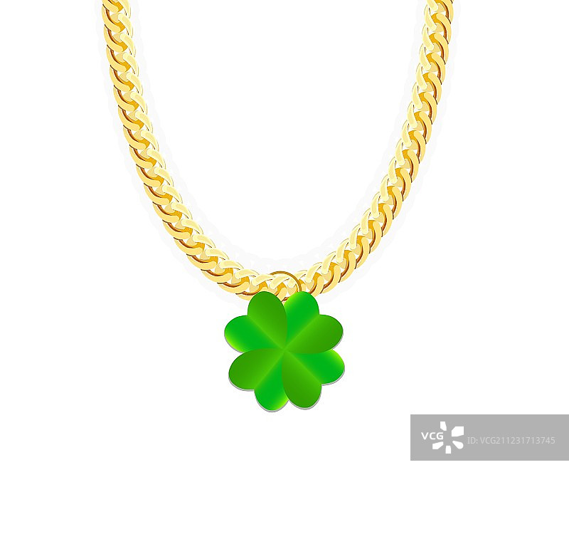 带绿色四叶草的金色链条首饰图片素材