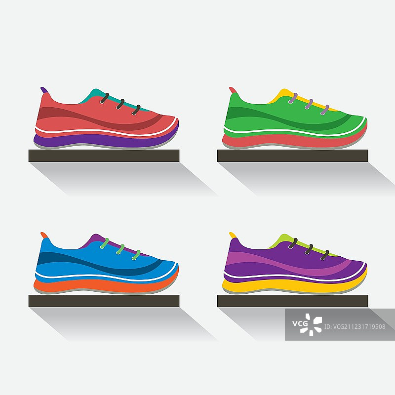 架子上跑步鞋的侧面图图片素材