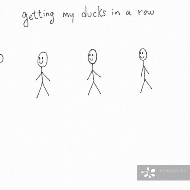 三个火柴人躲避飞行物，“整理就绪”字样动画图片素材