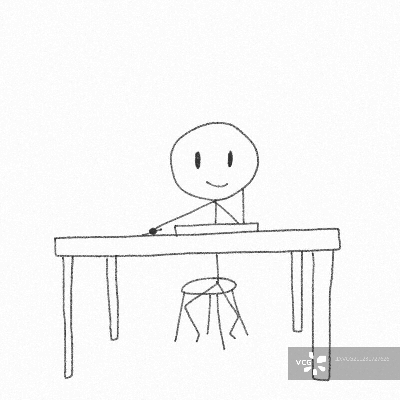 坐在桌子旁思考创意的火柴人动画图片素材