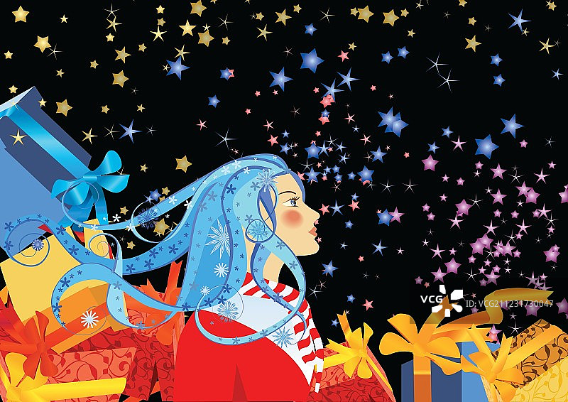 观看烟花的女孩图片素材