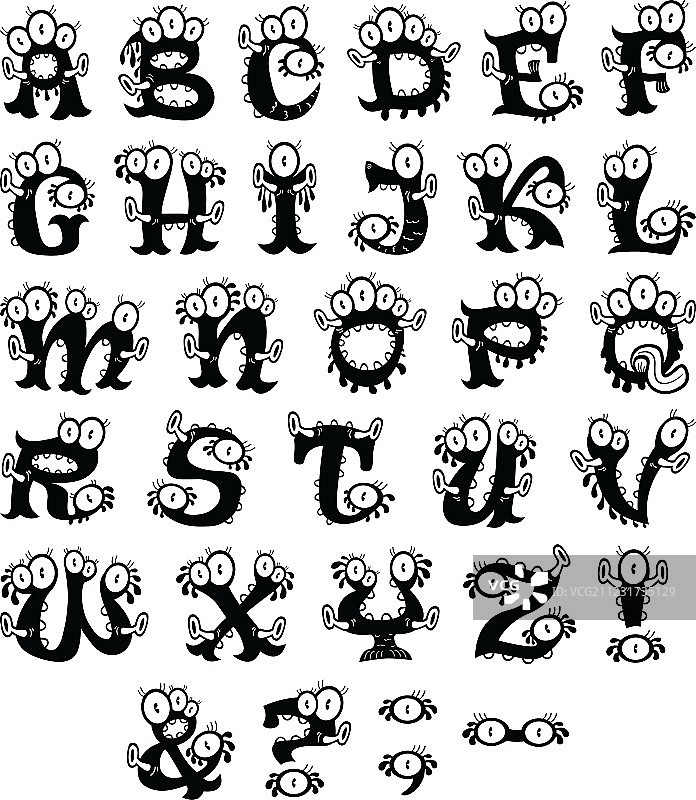 卡通怪兽字母表图片素材