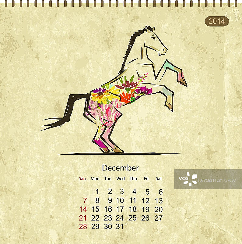 2014年12月艺术马匹日历设计图片素材