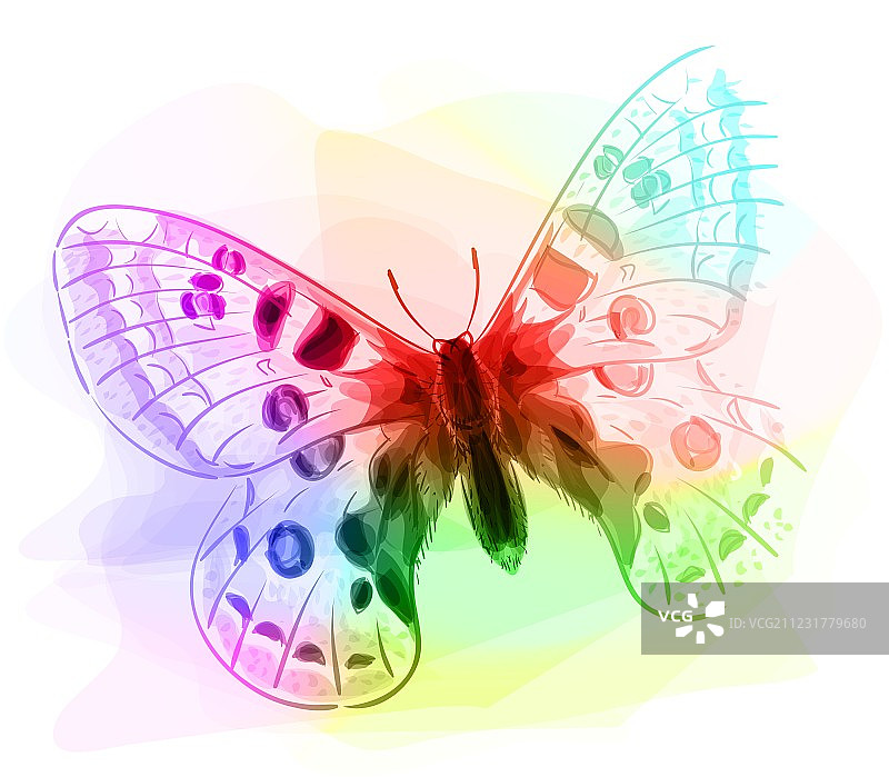 虹彩色的未完成水彩蝴蝶图片素材