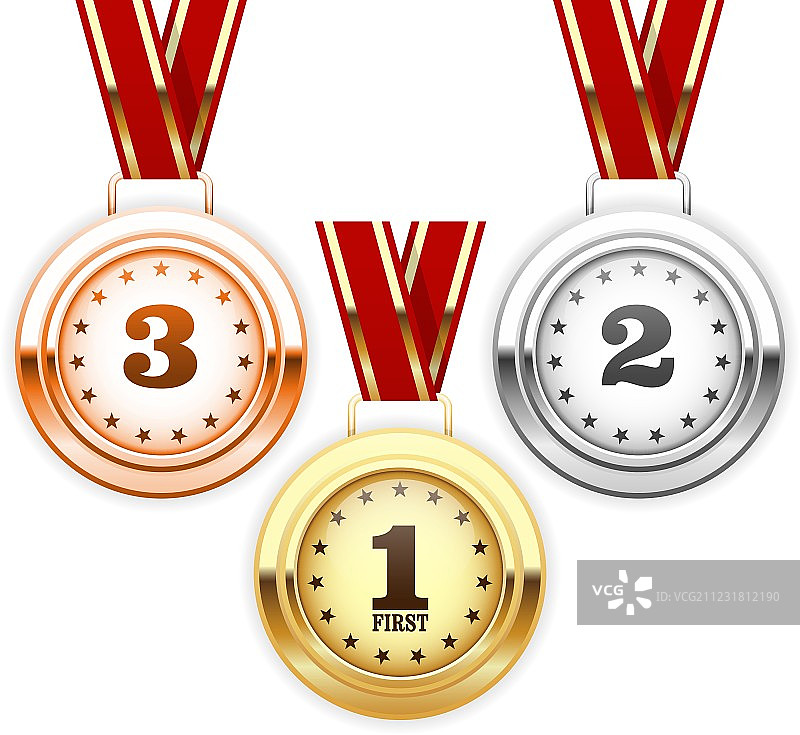 缎带上的优胜者银牌、铜牌和金牌图片素材