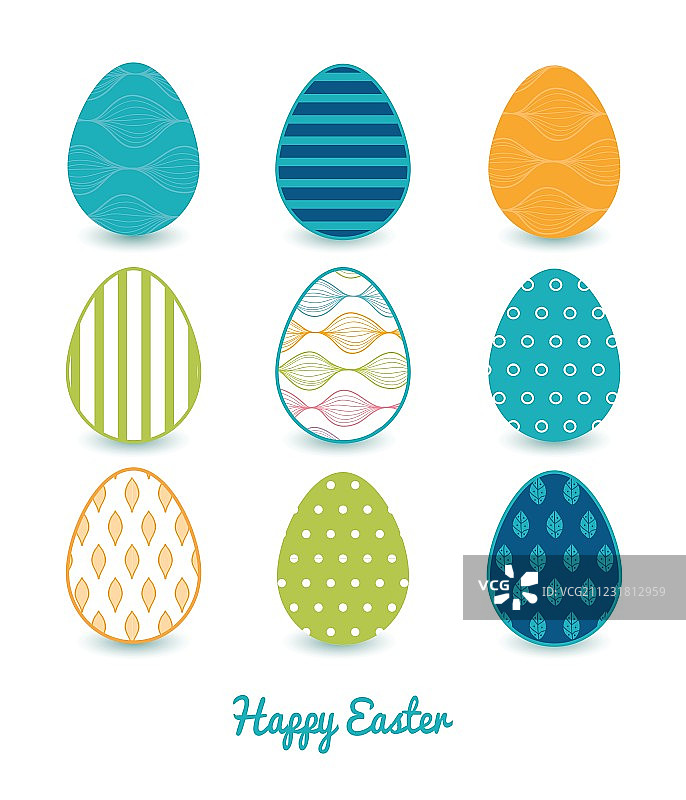 九个彩色水平S形花纹集合图片素材