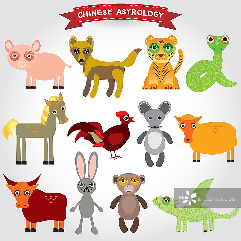 白色背景上的中国生肖动物图片素材