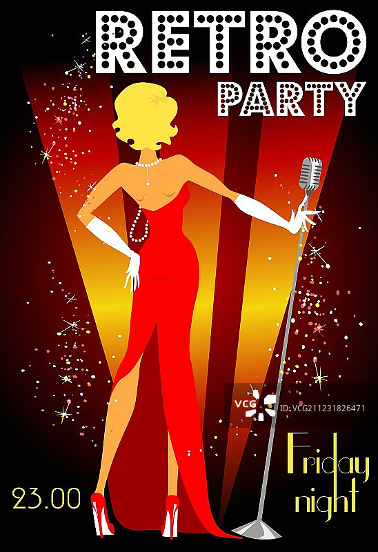 带示例文本的复古派对邀请函设计图片素材