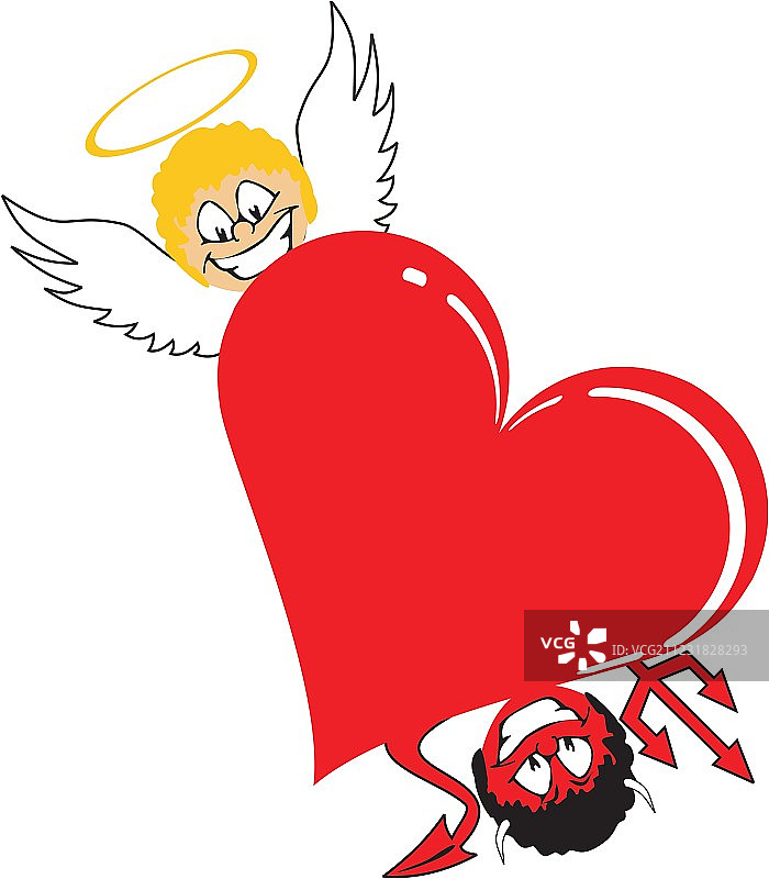 带天使和恶魔的心形图片素材