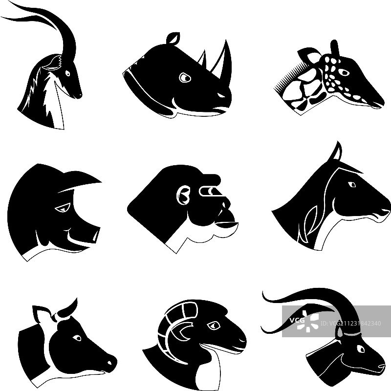 动物头像剪影图标图片素材