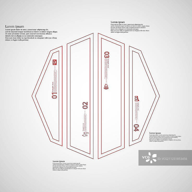 分为四个红色部分的八边形信息图表模板图片素材