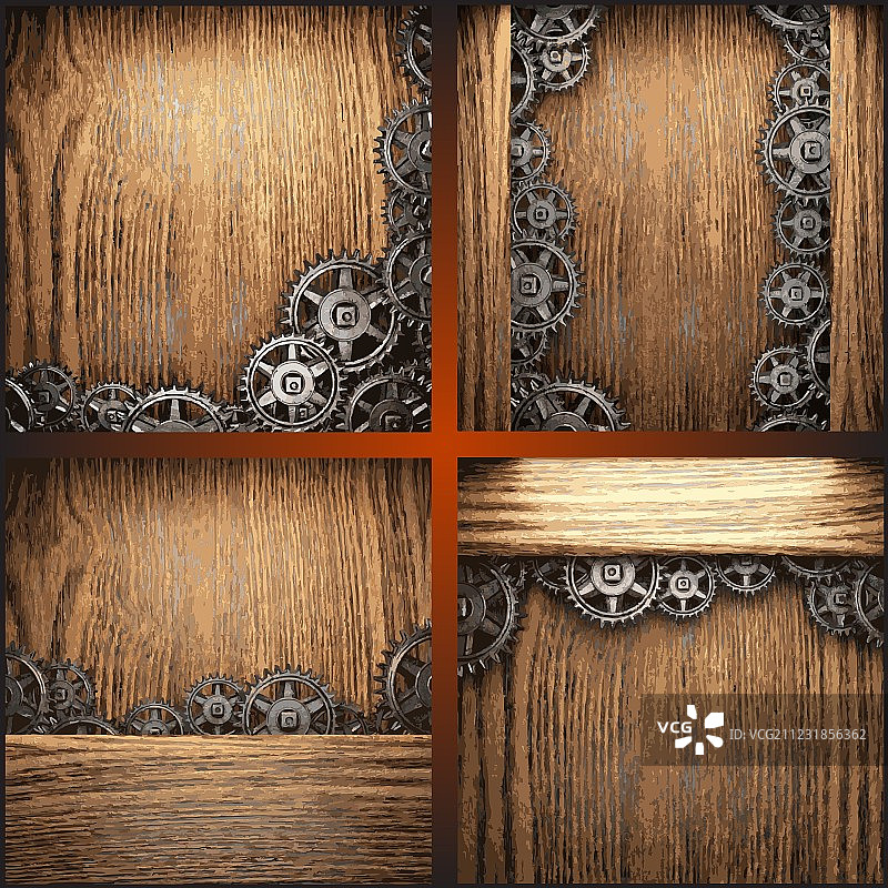 木质背景上的齿轮图片素材