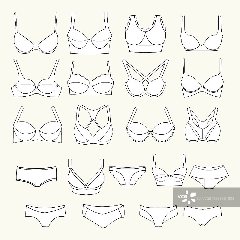 不同类型的胸罩和内裤图标图片素材