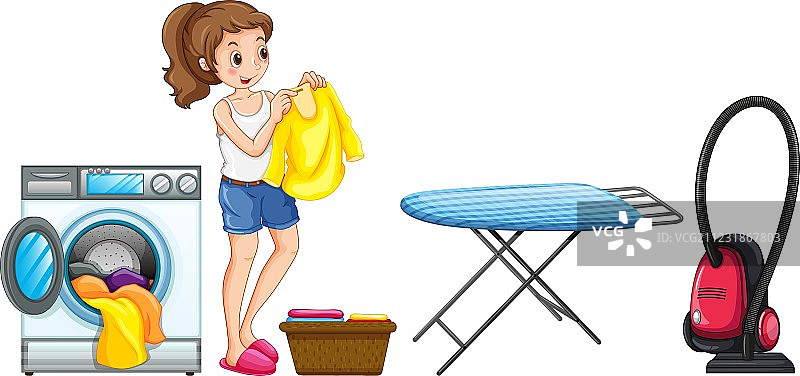 女人在家洗衣服图片素材