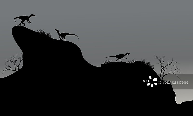 夜晚悬崖剪影中的始盗龙图片素材