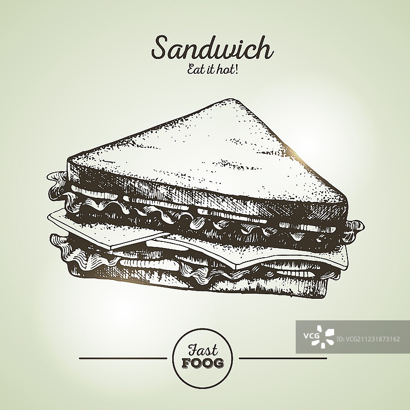 复古快餐三明治素描图片素材