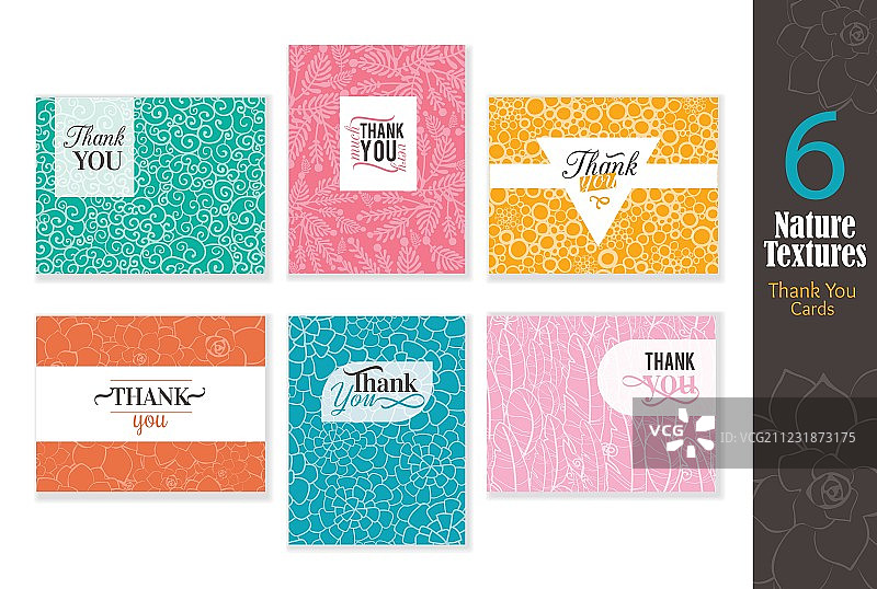 六款抽象自然纹理感谢卡套装图片素材