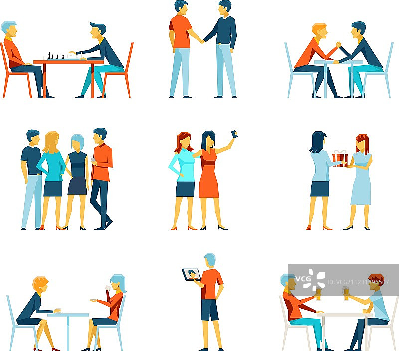 友谊兄弟情扁平图标合集图片素材