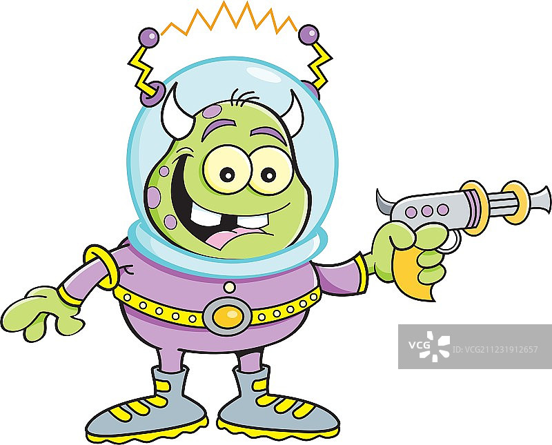 卡通：手持射线枪的外星人图片素材