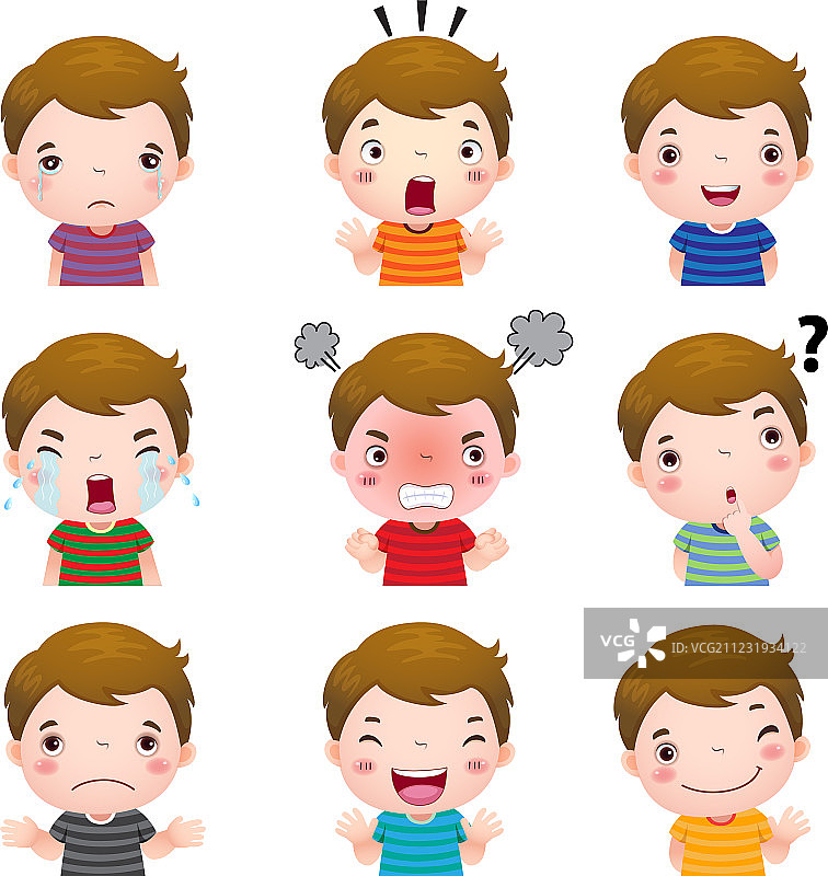 可爱男孩的不同表情图片素材