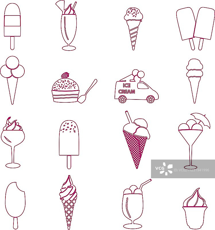 冰淇淋简约轮廓图标合集EPS10图片素材