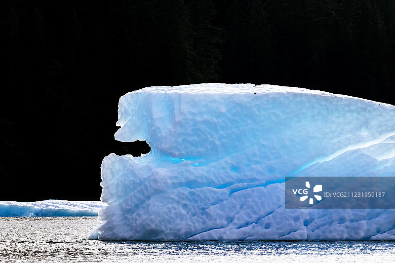 美国阿拉斯加州东南Le Conte湾冰川崩落的蓝色冰山图片素材