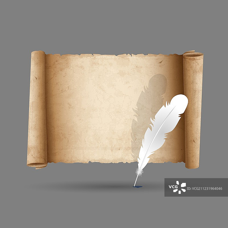 带羽毛的古代卷轴纸图片素材