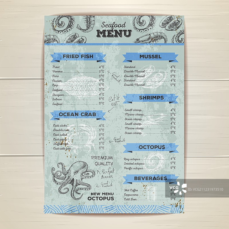 复古海鲜菜单设计图片素材