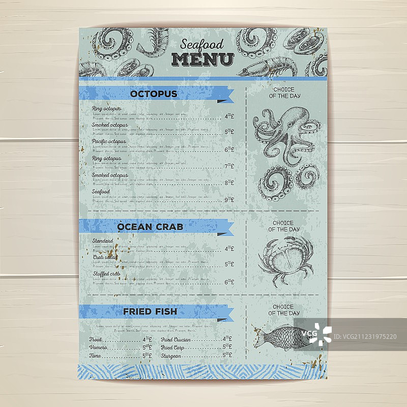 复古海鲜菜单设计图片素材