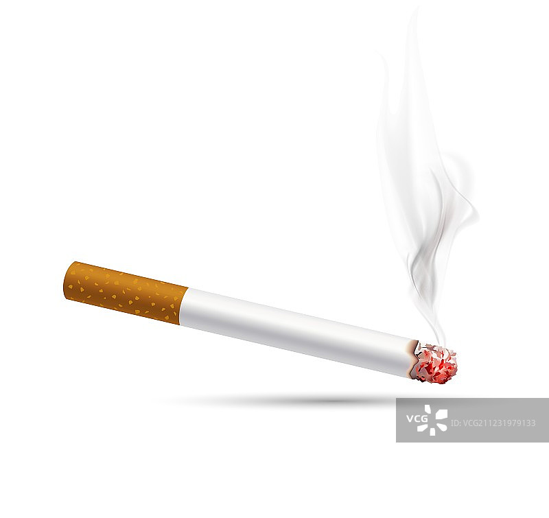 白色背景上的阴燃香烟图片素材