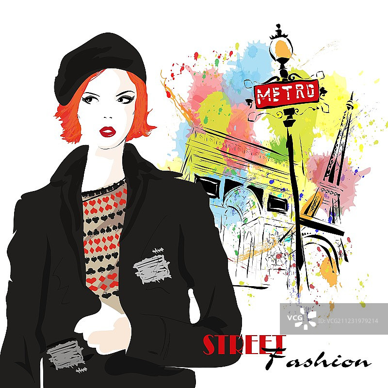 素描风格的时尚女孩图片素材