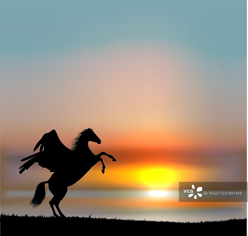 日落天空下的飞马图片素材