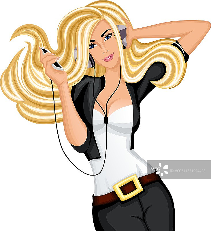 听音乐的金发女孩图片素材