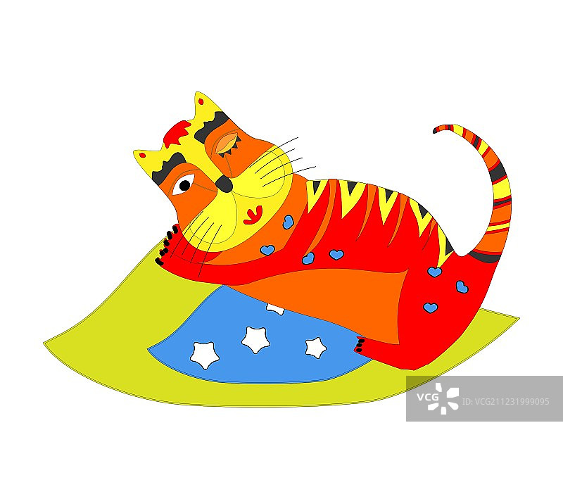 可爱小猫在蓝色枕头上睡觉图片素材